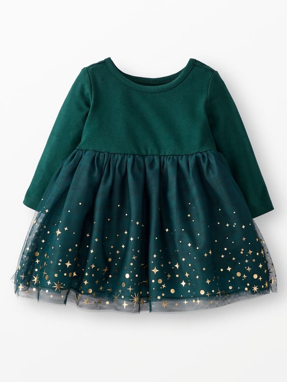 Hanna Andersson 6-12M Green Gold Star Layered Tulle Fit & Flare Dress